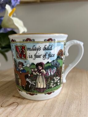 Royal Worcester's Vintage Collectible Birthday Mug 'Monday's Child'